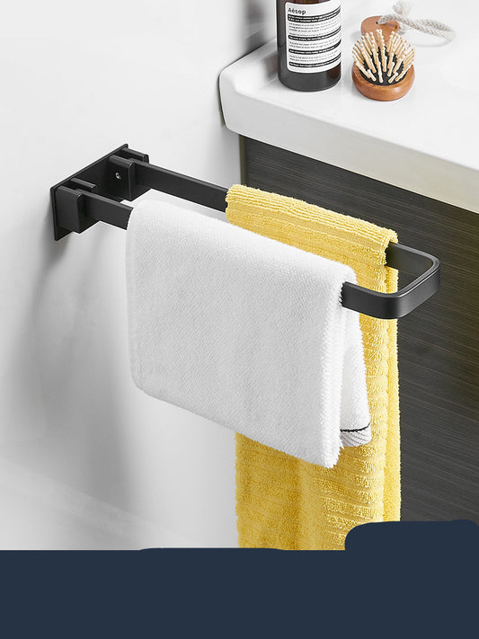 Black Space Aluminum Punching Free Bathroom Towel Rack Bathroom Washstand Folding Hanging Towel Bar