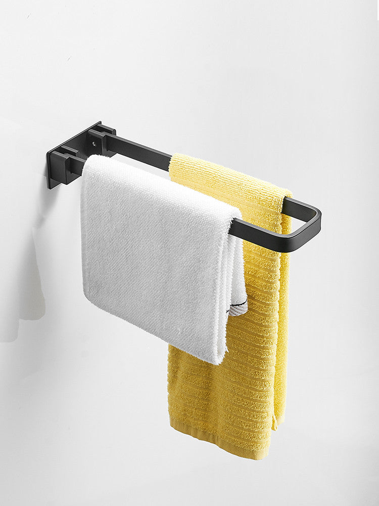 Black Space Aluminum Punching Free Bathroom Towel Rack Bathroom Washstand Folding Hanging Towel Bar