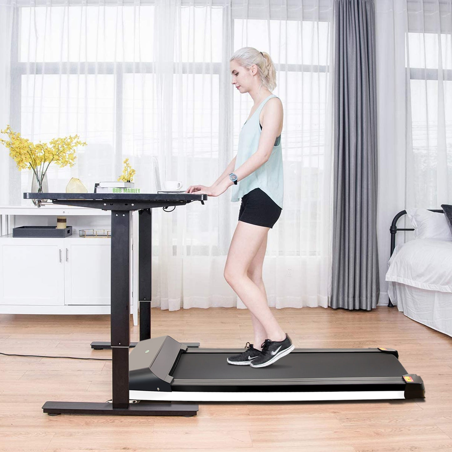 Portable Treadmill Under Desk Walking Pad Flat Slim Treadmill with LDE Display Sport APP, Running Machine for Apartment and Small Space without Assembling