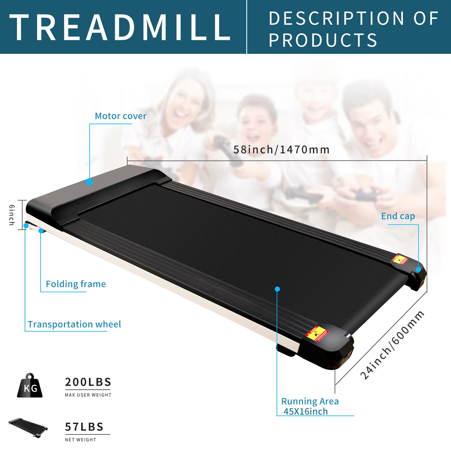 Portable Treadmill Under Desk Walking Pad Flat Slim Treadmill with LDE Display Sport APP, Running Machine for Apartment and Small Space without Assembling