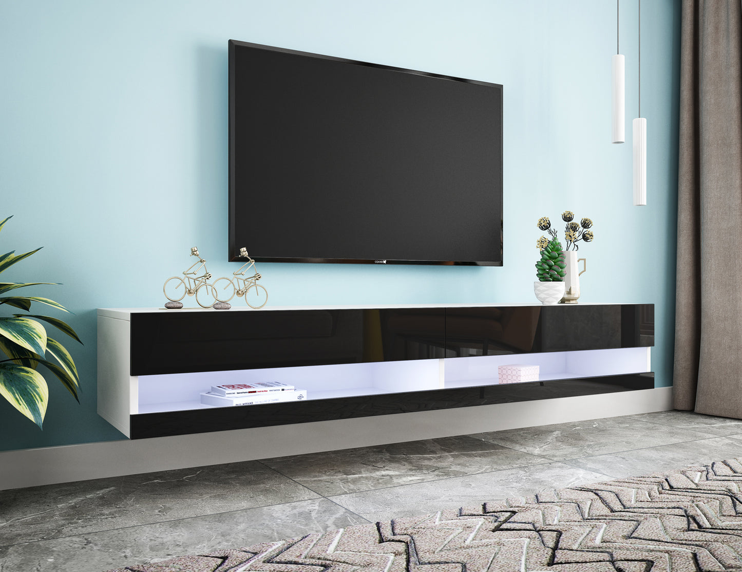 180 Wall Mounted Floating 80& TV Stand with 20 Color LEDs