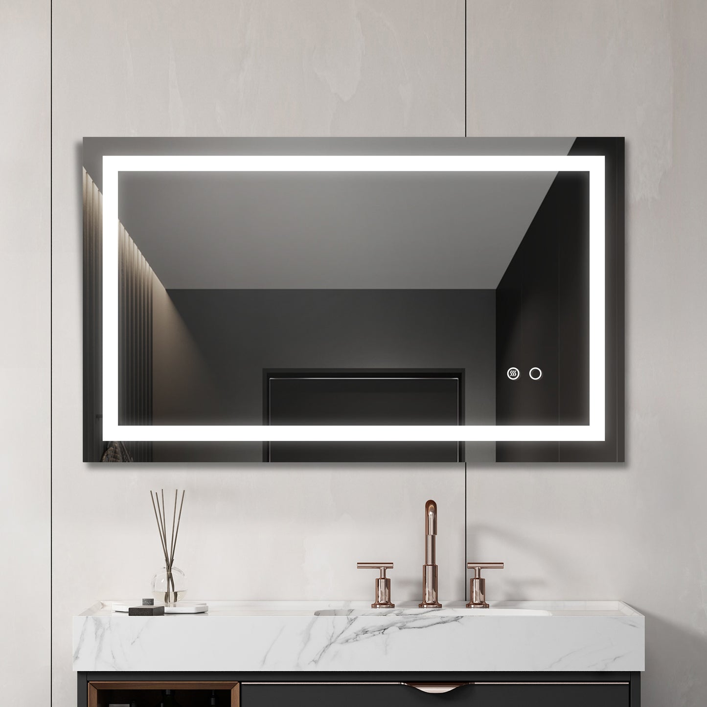40 *24  LED Lighted Bathroom Wall Mounted Mirror with High Lumen+Anti-Fog Separately Control+Dimmer Function