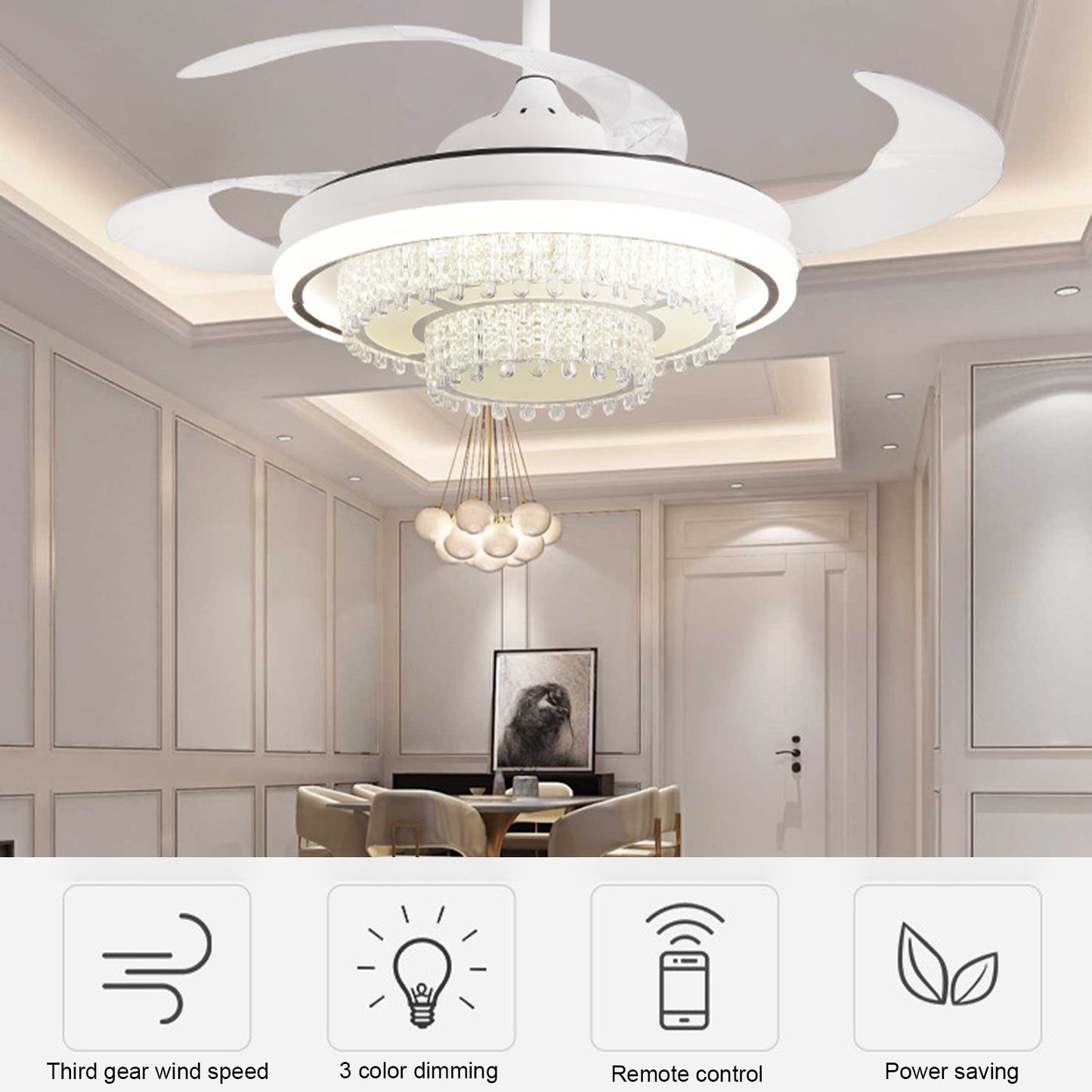 LED Fan Light Acrylic Stealth Restaurant Ceiling Fan Light Energy-saving Silent