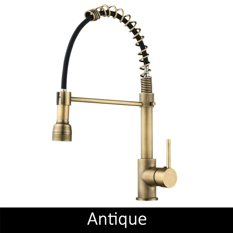 Deck Mounted Flexible Kitchen Faucets Pull Out Mixer Tap Black Hot Cold Kitchen Faucet Spring Style with Spray Mixers Taps E9009
