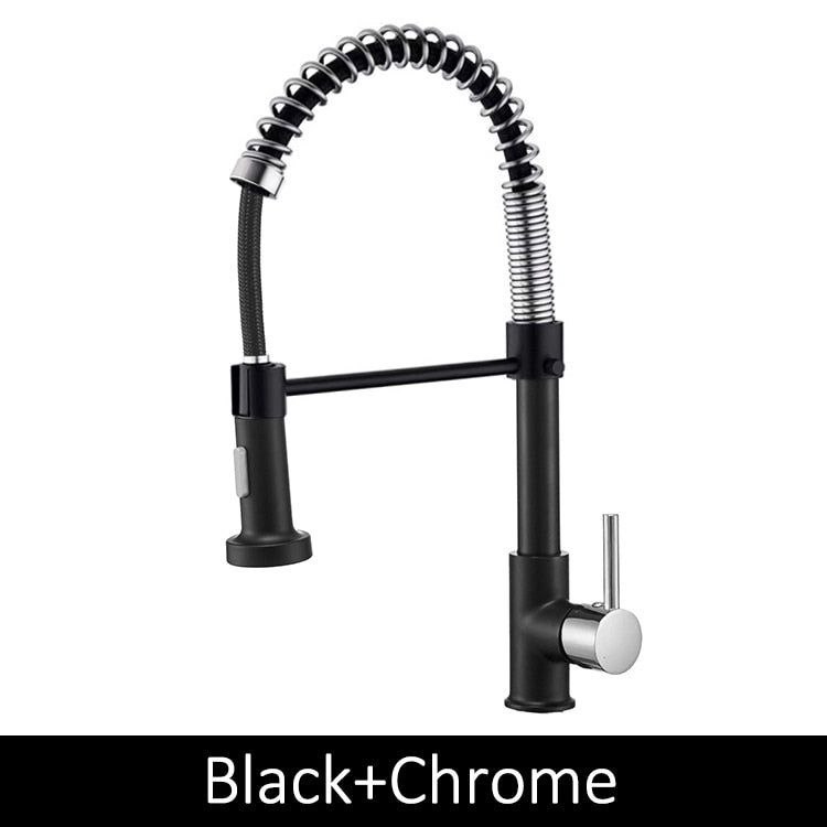 Deck Mounted Flexible Kitchen Faucets Pull Out Mixer Tap Black Hot Cold Kitchen Faucet Spring Style with Spray Mixers Taps E9009
