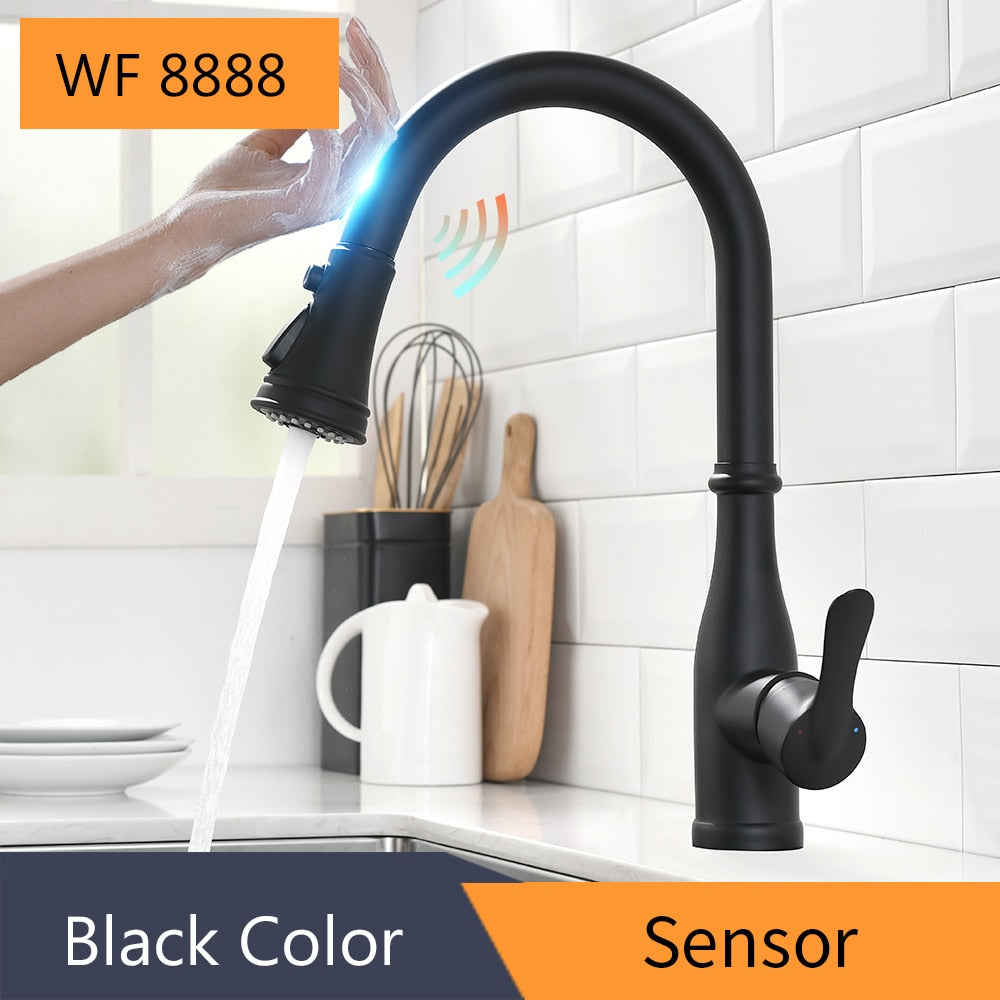 Pull Out Black Sensor Kitchen Faucets Stainless Steel Smart Induction Mixed Tap Touch Control Sink Tap Torneira De KH1005R