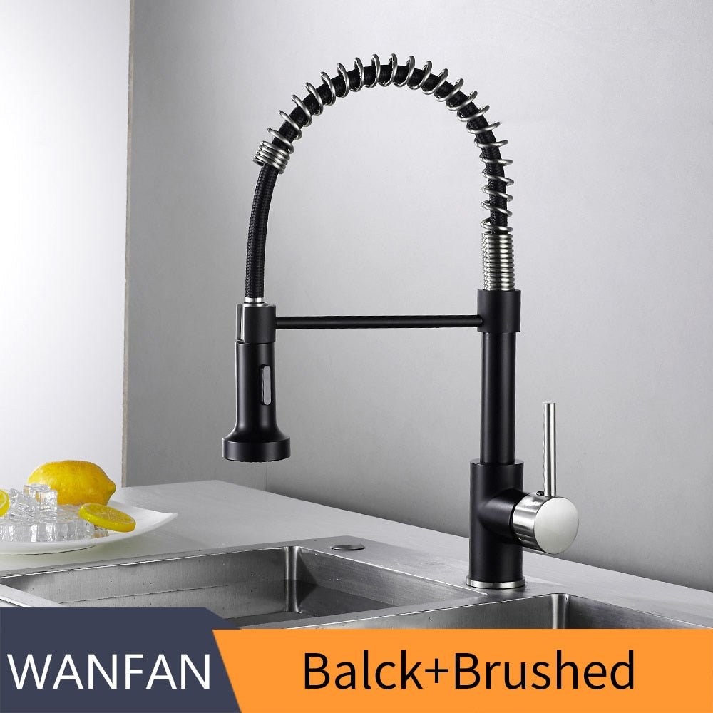 Kitchen Faucets Matte Black Faucets for Kitchen Sink Single Lever Pull Out Spring Spout Mixers Tap Hot Cold Water Crane 9009