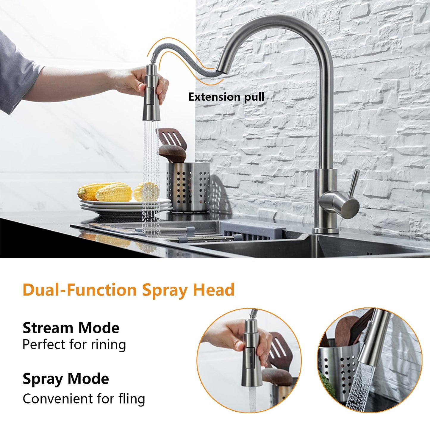 DQOK Kitchen Faucet Pull Out Brushed Nickle Sensor Stainless Steel Black Smart Induction Mixed Tap Touch Control Sink Tap