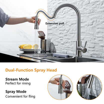 DQOK Kitchen Faucet Pull Out  Brushed Nickle Sensor Stainless Steel Black Smart Induction Mixed Tap Touch Control Sink Tap