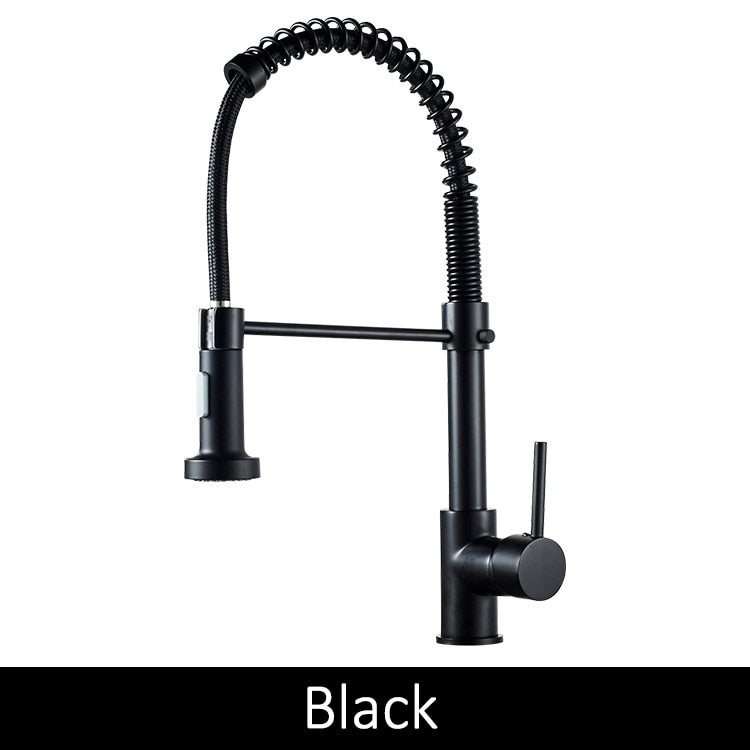 Deck Mounted Flexible Kitchen Faucets Pull Out Mixer Tap Black Hot Cold Kitchen Faucet Spring Style with Spray Mixers Taps E9009