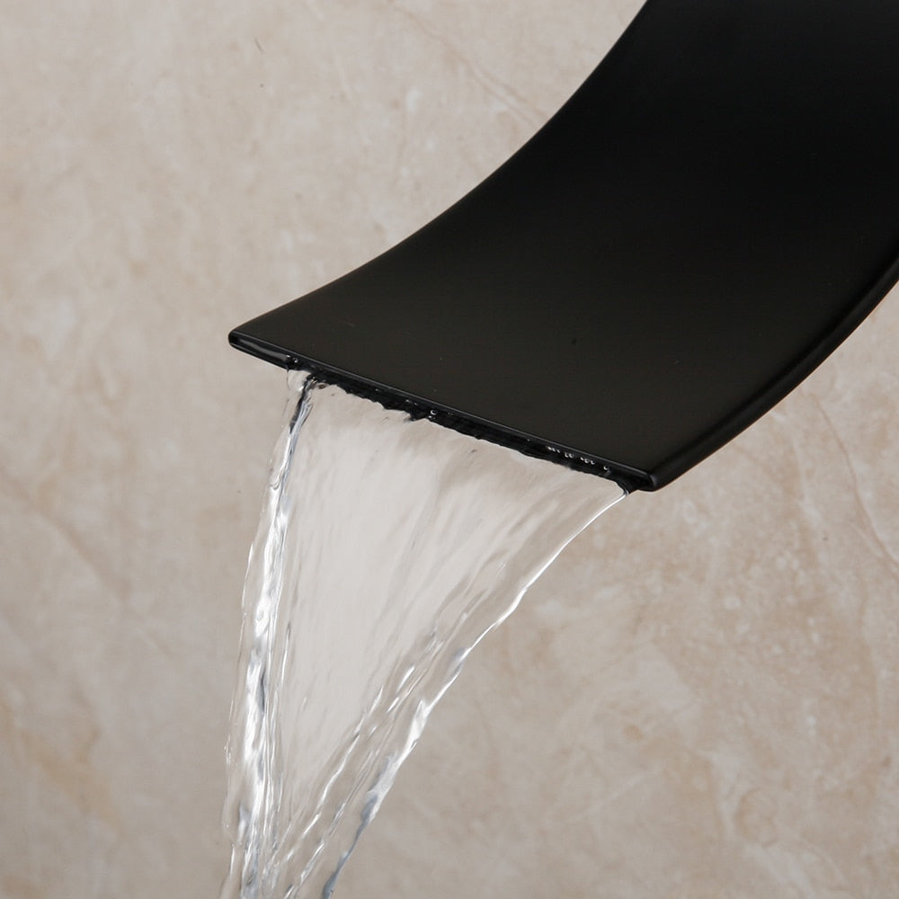 KEMAIDI Matte Black Bathroom Shower Faucet Rainfall Tub LED Bathtub Rain Square Shower Head Waterfall Shower Faucet Set