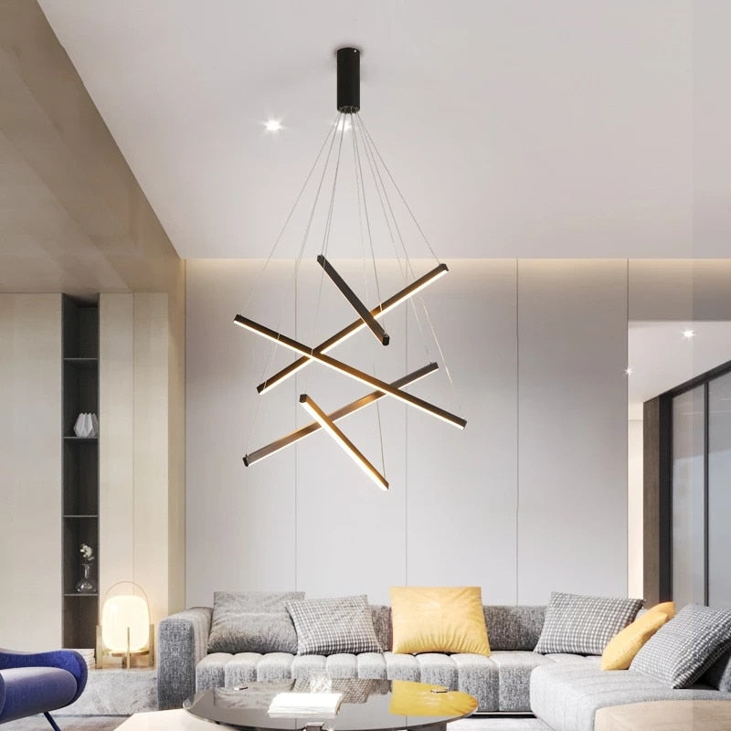 Modern Black Stair Chandelier simple duplex building highrise empty living room Bedroom hall personality long LED line lamp