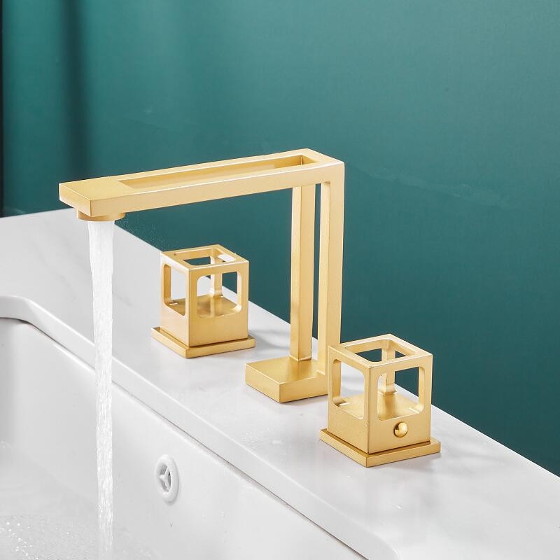 Tuqiu Basin Faucet Black Brass Widespread Bathroom Sink Faucet 3 Hole Widespread Basin Mixer Double Handle Hot Cold Water Tap