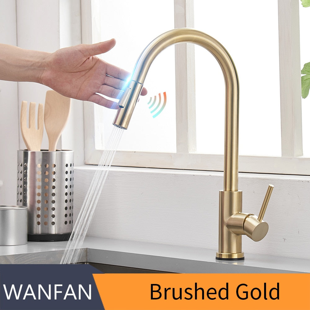 Pull Out Black Sensor Kitchen Faucets Stainless Steel Smart Induction Mixed Tap Touch Control Sink Tap Torneira De KH1005R