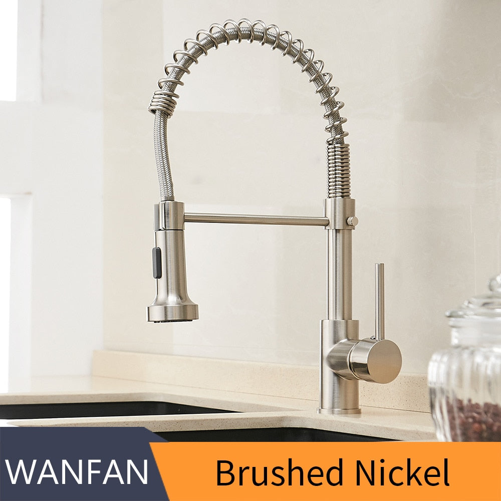 Kitchen Faucets Matte Black Faucets for Kitchen Sink Single Lever Pull Out Spring Spout Mixers Tap Hot Cold Water Crane 9009