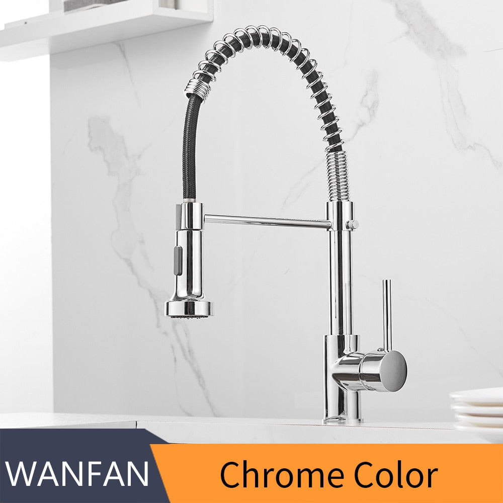 Kitchen Faucets Matte Black Faucets for Kitchen Sink Single Lever Pull Out Spring Spout Mixers Tap Hot Cold Water Crane 9009