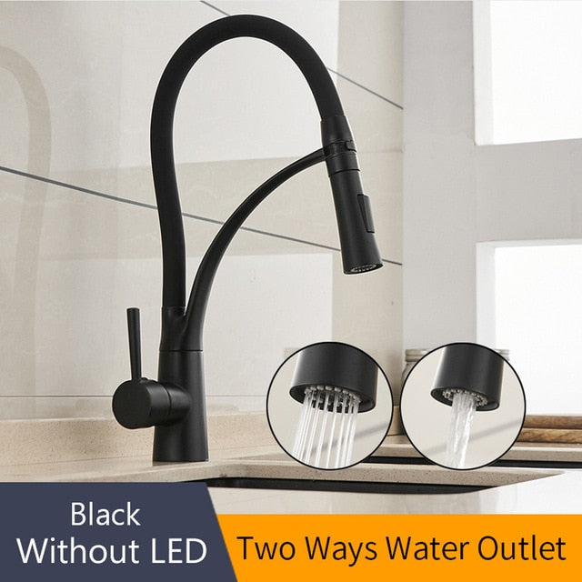 Kitchen Faucets with Rubber Design Chrome Mixer Faucet for LED Kitchen Single Handle Pull Down Deck Mounted Crane for Sinks 7661