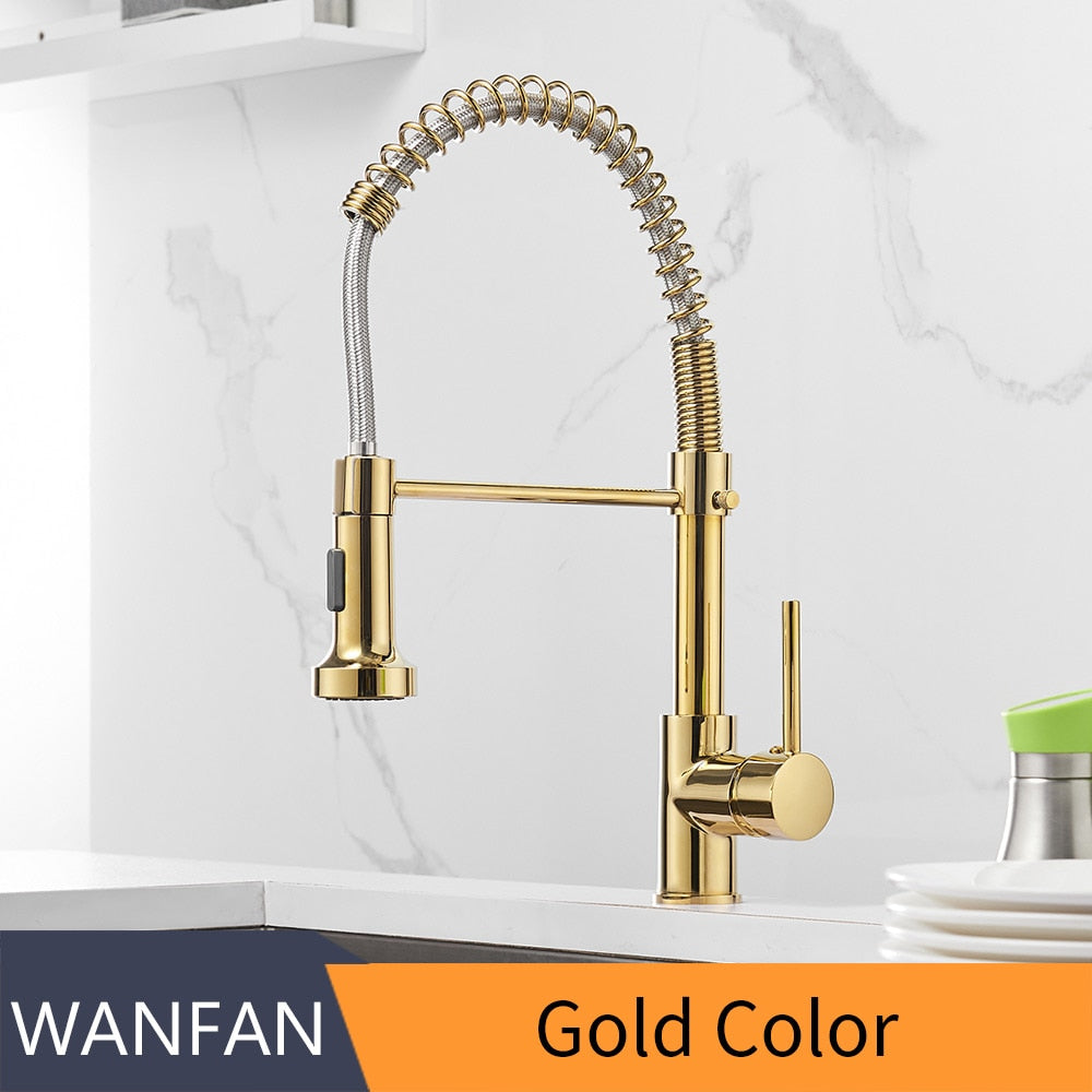 Kitchen Faucets Matte Black Faucets for Kitchen Sink Single Lever Pull Out Spring Spout Mixers Tap Hot Cold Water Crane 9009