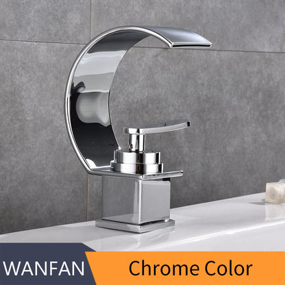 Basin Faucet Waterfall Black with Brushed Bathroom Basin sink Faucet Cold and Hot Water Mixer Single Handle Bathroom Taps 855737