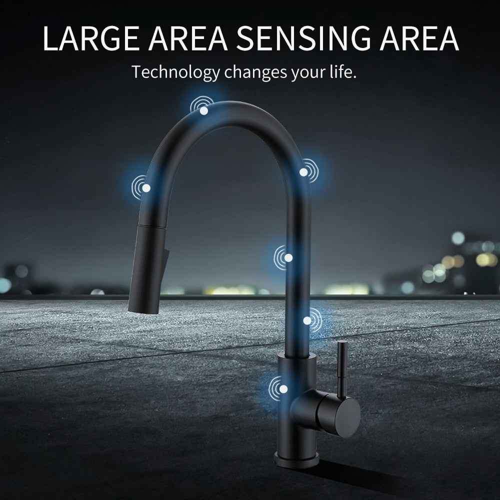 Pull Out Black Sensor Kitchen Faucets Stainless Steel Smart Induction Mixed Tap Touch Control Sink Tap Torneira De KH1005R
