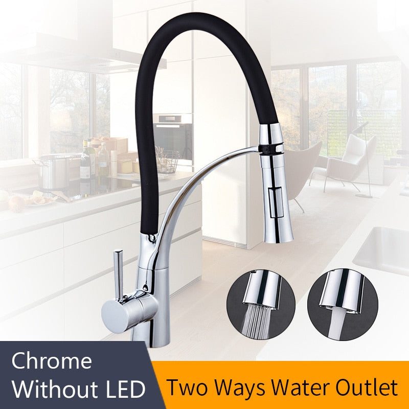 Kitchen Faucets with Rubber Design Chrome Mixer Faucet for LED Kitchen Single Handle Pull Down Deck Mounted Crane for Sinks 7661