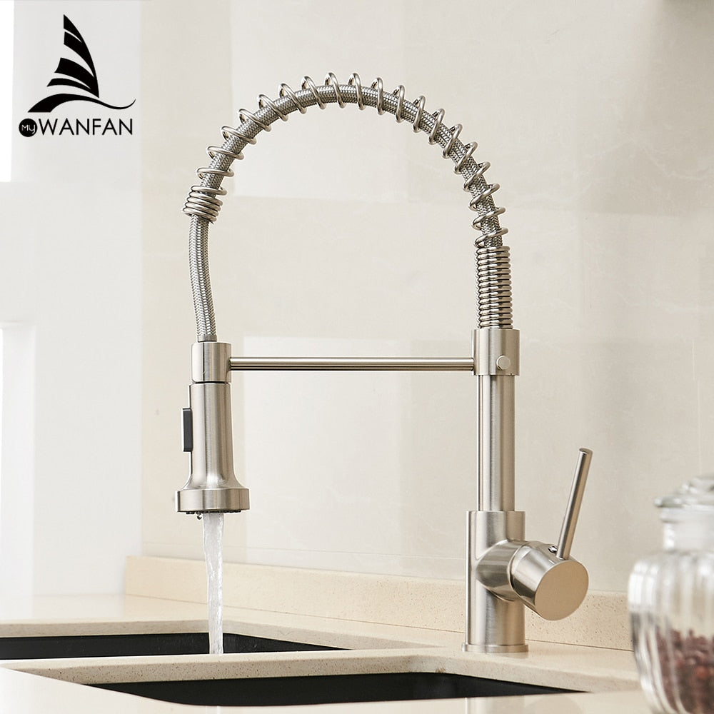 Kitchen Faucets Matte Black Faucets for Kitchen Sink Single Lever Pull Out Spring Spout Mixers Tap Hot Cold Water Crane 9009