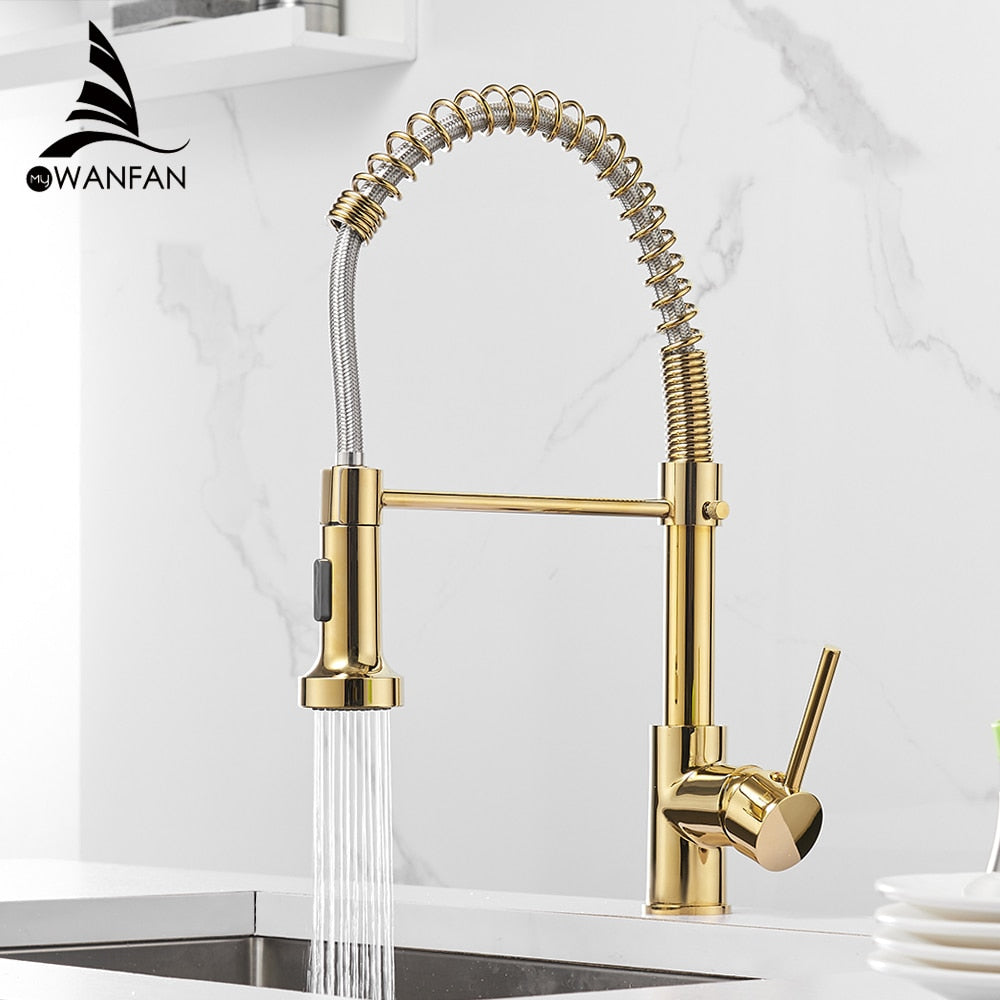Kitchen Faucets Matte Black Faucets for Kitchen Sink Single Lever Pull Out Spring Spout Mixers Tap Hot Cold Water Crane 9009