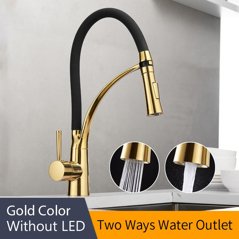 Kitchen Faucets with Rubber Design Chrome Mixer Faucet for LED Kitchen Single Handle Pull Down Deck Mounted Crane for Sinks 7661