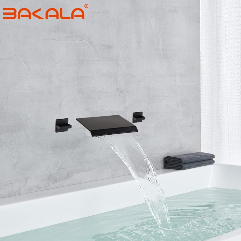 Bathroom Bathtub faucet Basin faucet Brass wall mounted Sink Mixer Tap Faucet 3 Pcs Waterfall Faucets Dual Handle Sink Mixer Tap