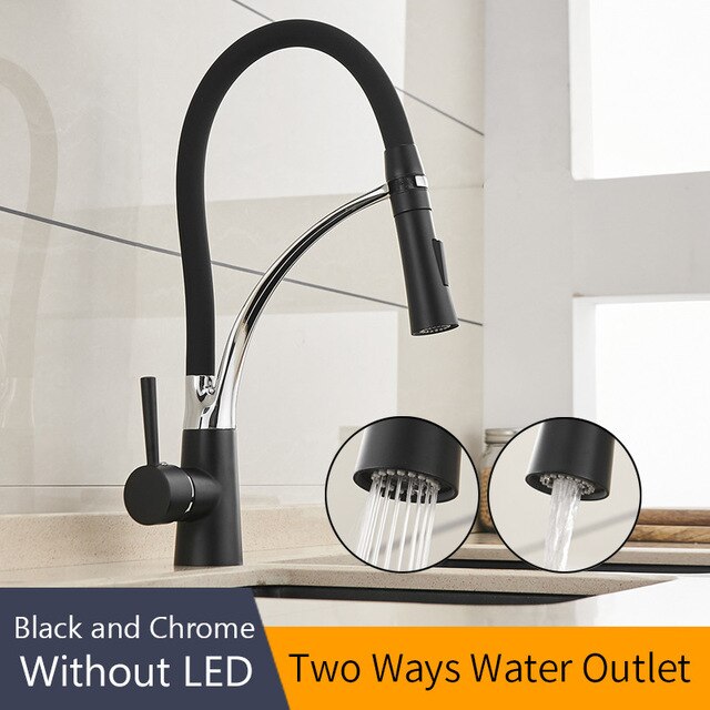Kitchen Faucets with Rubber Design Chrome Mixer Faucet for LED Kitchen Single Handle Pull Down Deck Mounted Crane for Sinks 7661