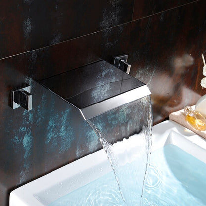 Bathroom Bathtub faucet Basin faucet Brass wall mounted Sink Mixer Tap Faucet 3 Pcs Waterfall Faucets Dual Handle Sink Mixer Tap