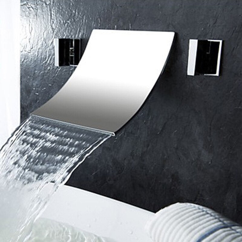 Bathroom Bathtub faucet Basin faucet Brass wall mounted Sink Mixer Tap Faucet 3 Pcs Waterfall Faucets Dual Handle Sink Mixer Tap