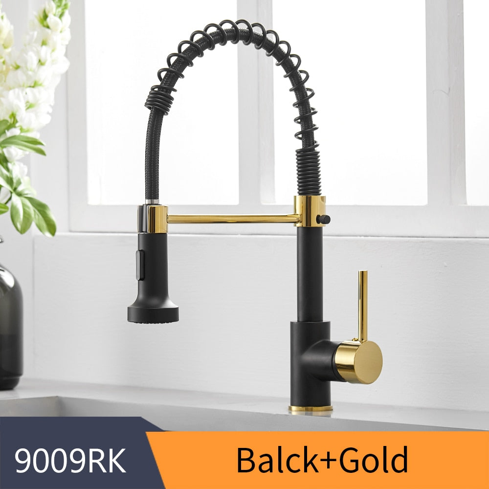 Kitchen Faucets Matte Black Faucets for Kitchen Sink Single Lever Pull Out Spring Spout Mixers Tap Hot Cold Water Crane 9009