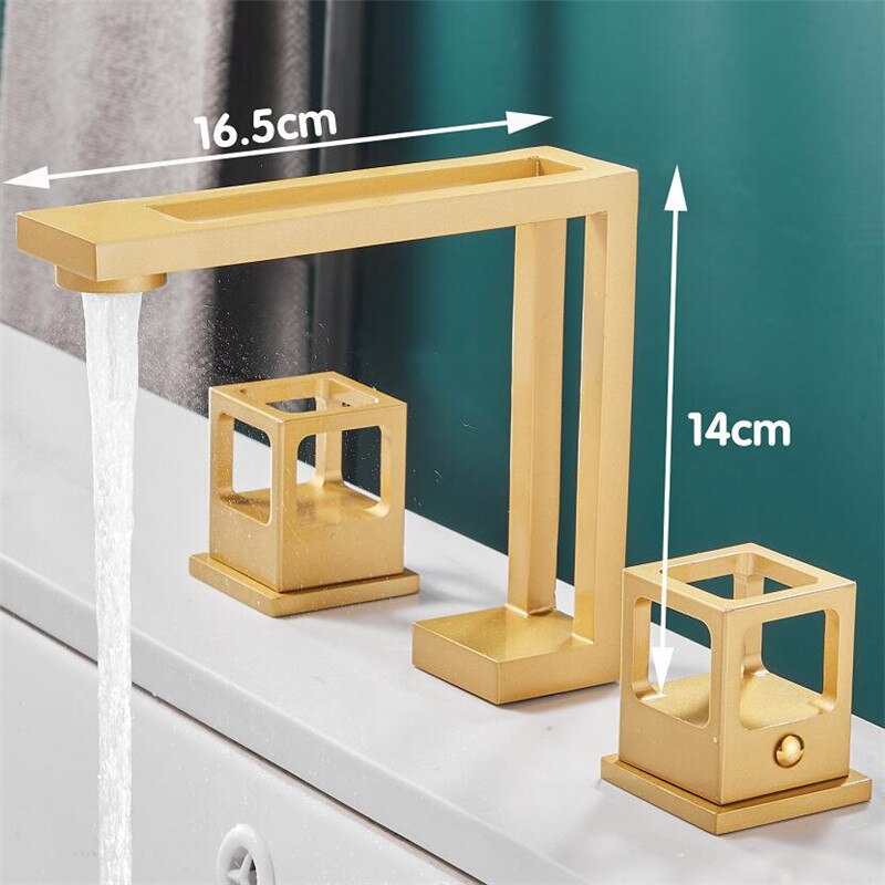 Tuqiu Basin Faucet Black Brass Widespread Bathroom Sink Faucet 3 Hole Widespread Basin Mixer Double Handle Hot Cold Water Tap