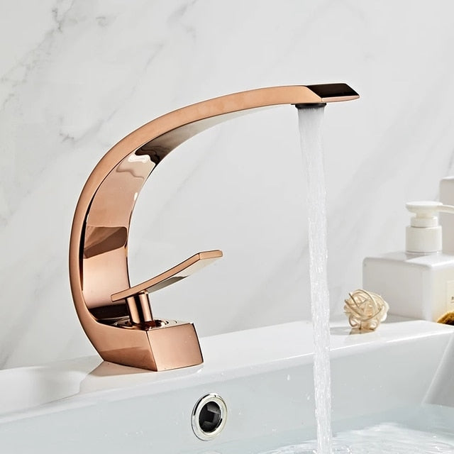 Tuqiu Basin Faucet Modern Bathroom Mixer Tap Black/Gold Wash basin Faucet Single Handle Hot and Cold Waterfall Faucet