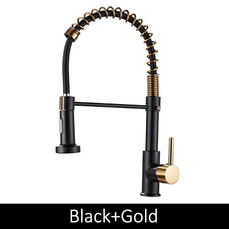 Deck Mounted Flexible Kitchen Faucets Pull Out Mixer Tap Black Hot Cold Kitchen Faucet Spring Style with Spray Mixers Taps E9009