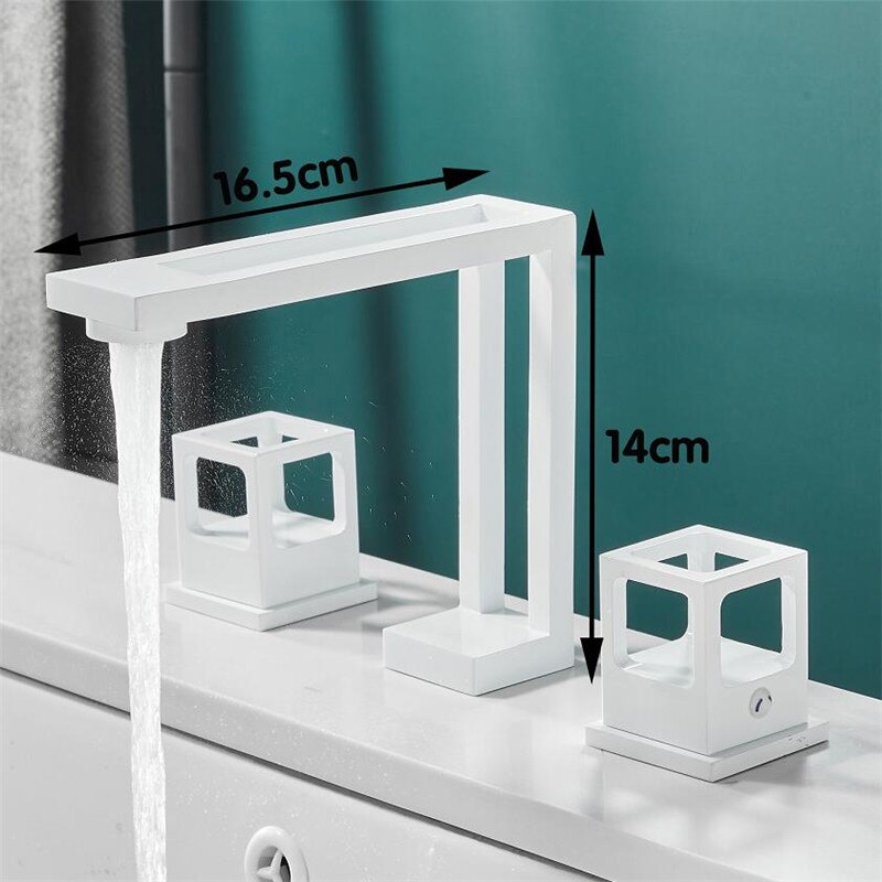 Tuqiu Basin Faucet Black Brass Widespread Bathroom Sink Faucet 3 Hole Widespread Basin Mixer Double Handle Hot Cold Water Tap