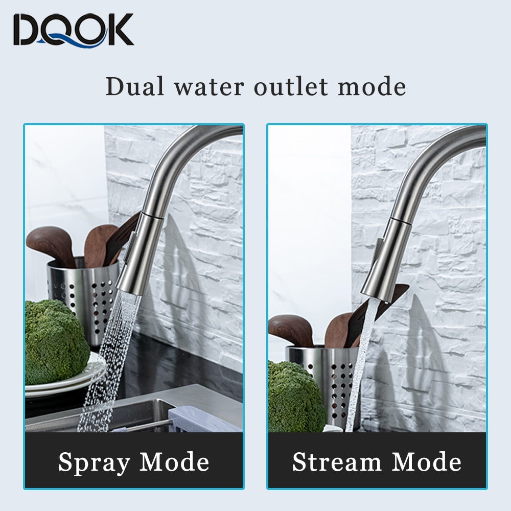 DQOK Kitchen Faucet Pull Out Brushed Nickle Sensor Stainless Steel Black Smart Induction Mixed Tap Touch Control Sink Tap