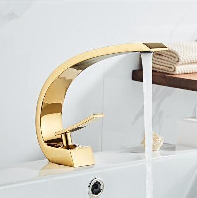 Tuqiu Basin Faucet Modern Bathroom Mixer Tap Black/Gold Wash basin Faucet Single Handle Hot and Cold Waterfall Faucet