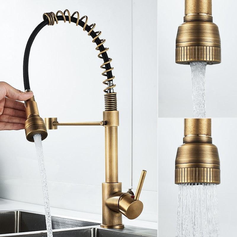 Deck Mounted Flexible Kitchen Faucets Pull Out Mixer Tap Black Hot Cold Kitchen Faucet Spring Style with Spray Mixers Taps E9009