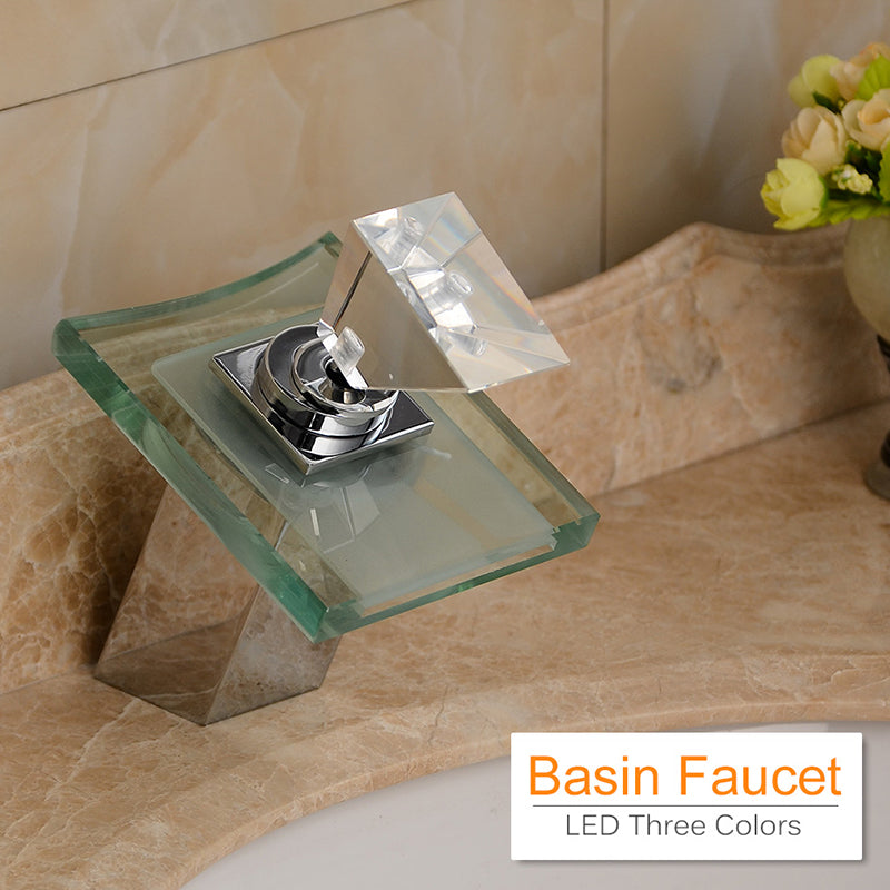 LED Illuminated Waterfall Glass Basin Faucet