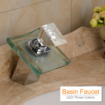 LED Illuminated Waterfall Glass Basin Faucet