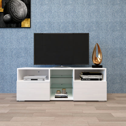 Modern Minimalist TV Cabinet Living Room with 20 colors LED Lights,TV Stand Entertainment Center (White) Modern High-Gloss LED TV Cabinet, Simpleness Creative Furniture TV Cabinet