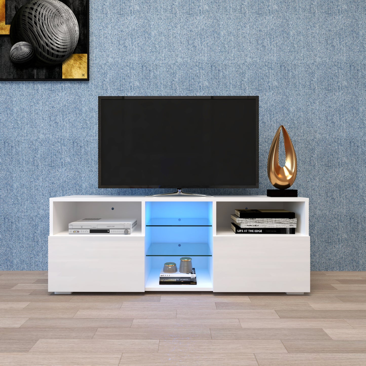 Modern Minimalist TV Cabinet Living Room with 20 colors LED Lights,TV Stand Entertainment Center (White) Modern High-Gloss LED TV Cabinet, Simpleness Creative Furniture TV Cabinet