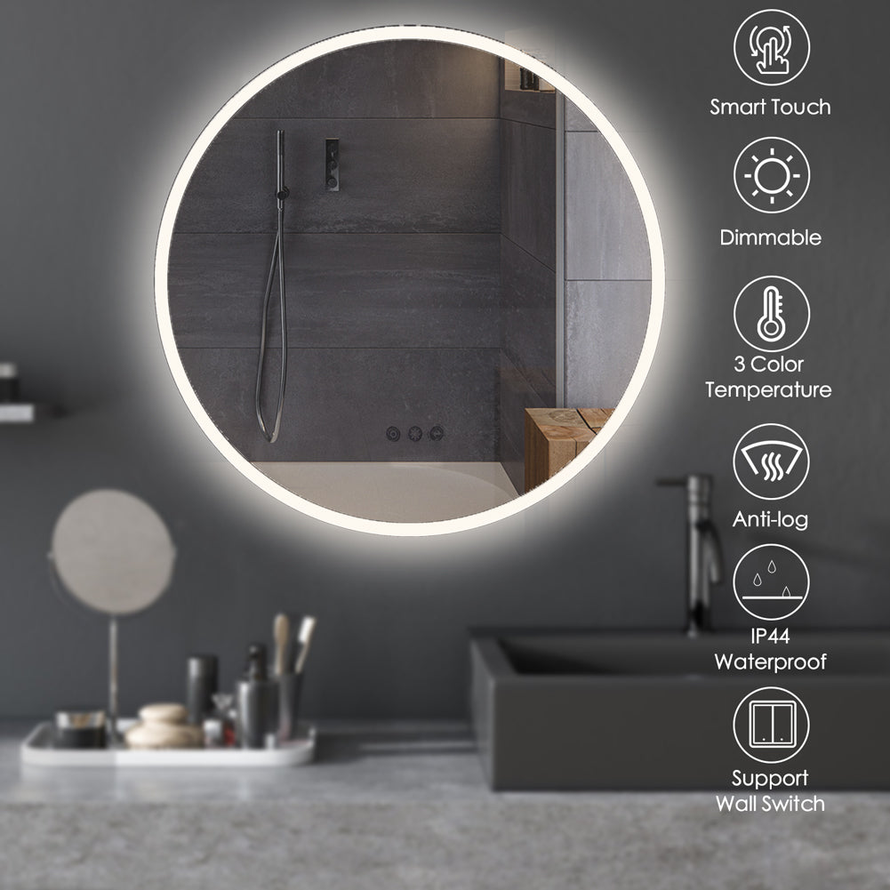 Acrylic Led mirror 24*24 Inches smart Anti fog Touch switch LED Bathroom Mirror 3 level Brightness Adjustment