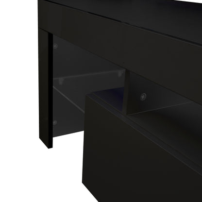 Modern Black TV Stand, 20 Colors LED TV Stand w/Remote Control Lights