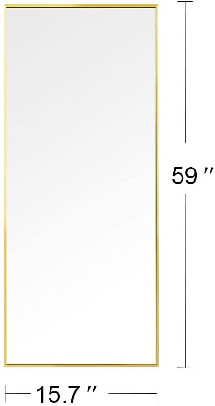 Miro 1500 400-g    Full Length Mirror Floor Mirror Hanging Standing or Leaning, Bedroom Mirror Wall-Mounted Mirror with Gold Aluminum Alloy Frame, 59" x 15.7"