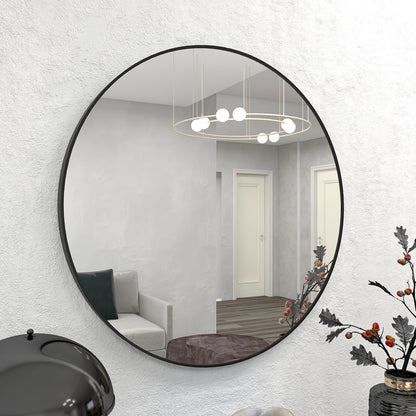 32& Wall Circle Mirror Large Round Black Farmhouse Circular Mirror for Wall Decor Big Bathroom Make Up Vanity Mirror Entryway Mirror