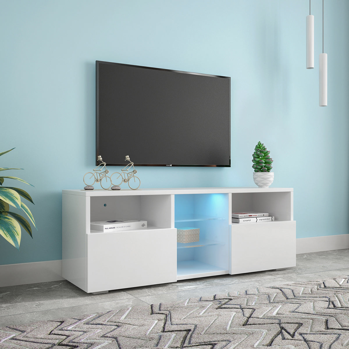 Modern Minimalist TV Cabinet Living Room with 20 colors LED Lights,TV Stand Entertainment Center (White) Modern High-Gloss LED TV Cabinet, Simpleness Creative Furniture TV Cabinet