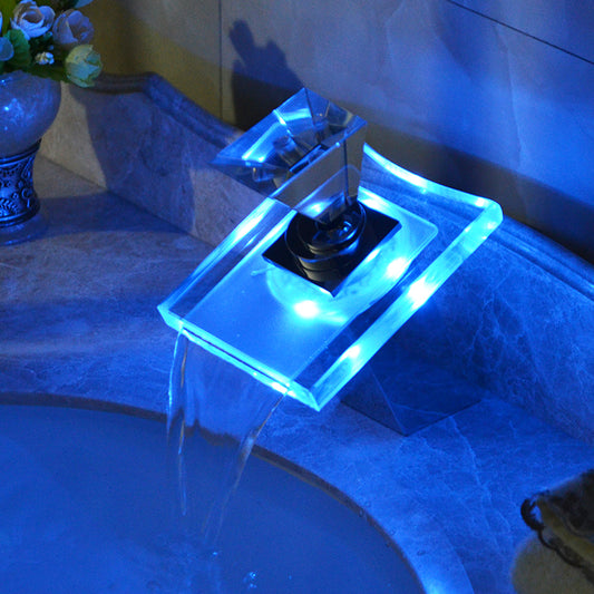 LED Illuminated Waterfall Glass Basin Faucet